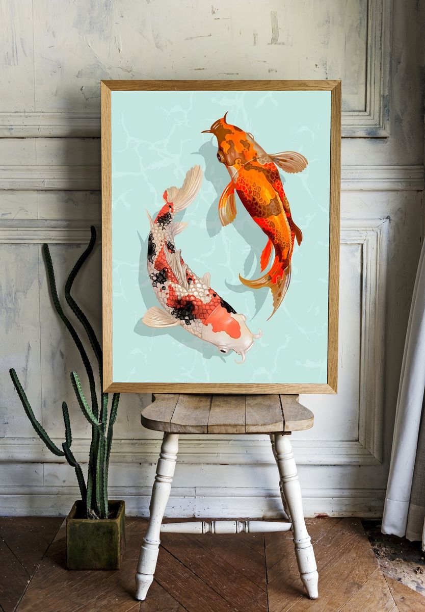 Two Japanese Koi fish swimming. room preview