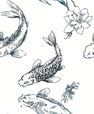 Koi Fish Botanical Line Art Poster. poster