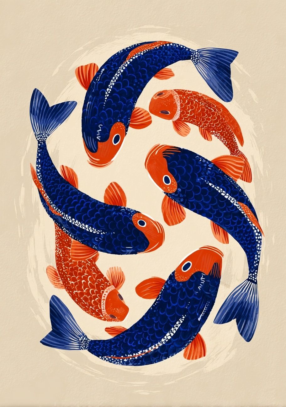 Koi Fish Circle Illustration Poster. poster detail