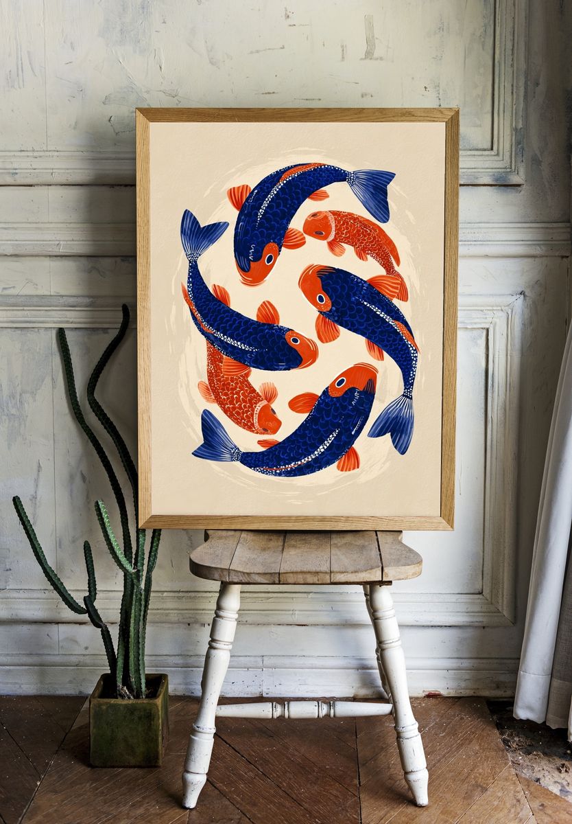 Koi Fish Circle Illustration Poster. room preview