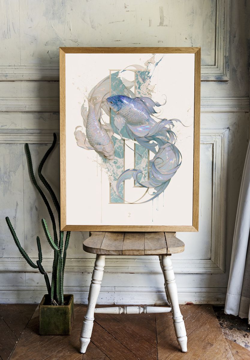 Koi Fish Dreamscape Illustration Poster. room preview