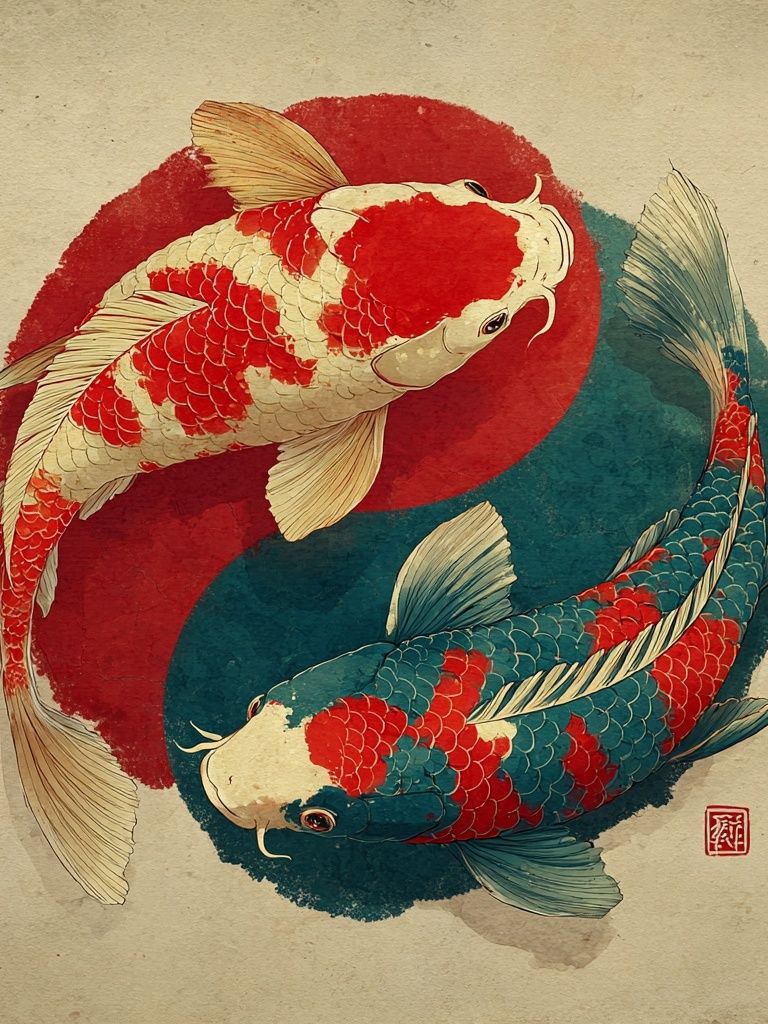 Koi Fish — Japanese Illustration Print. poster — illustration art
