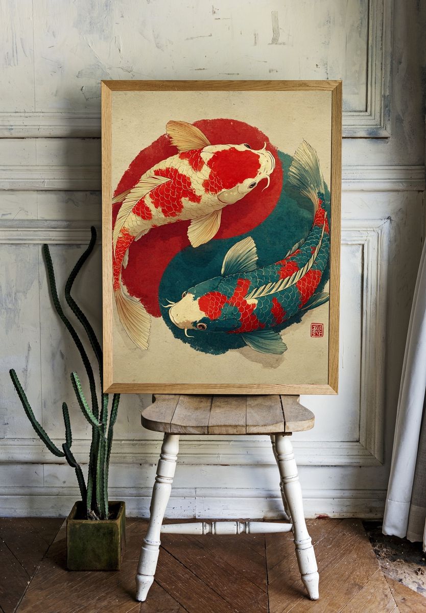 Koi Fish — Japanese Illustration Print room preview