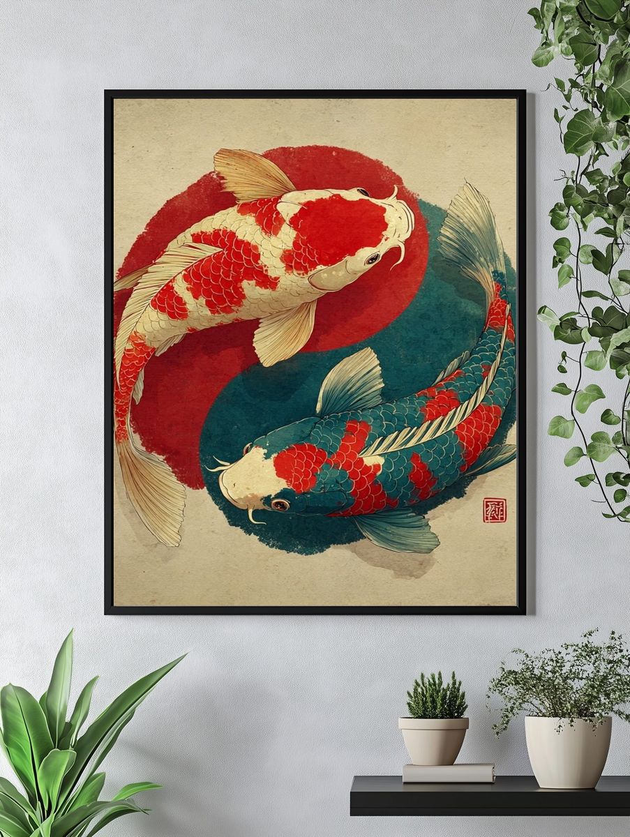 Koi Fish — Japanese Illustration Print. — room view 4