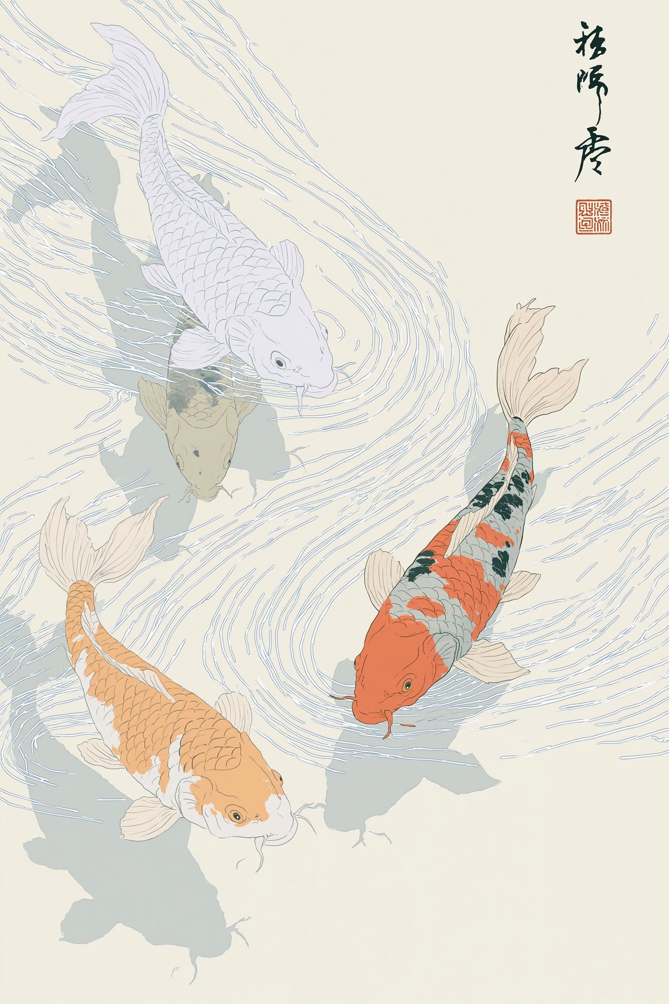 Koi Fish Ink Illustration Poster. poster — illustration art