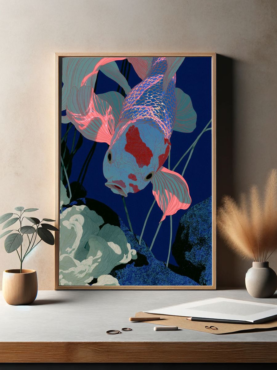 Koi Fish Digital Art Poster. — room view 2