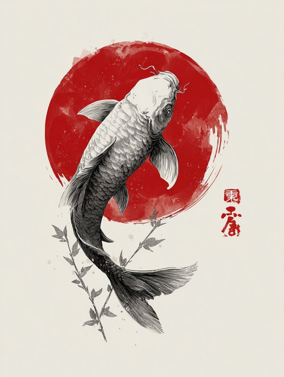 Koi Fish Japanese Ink Poster. poster detail