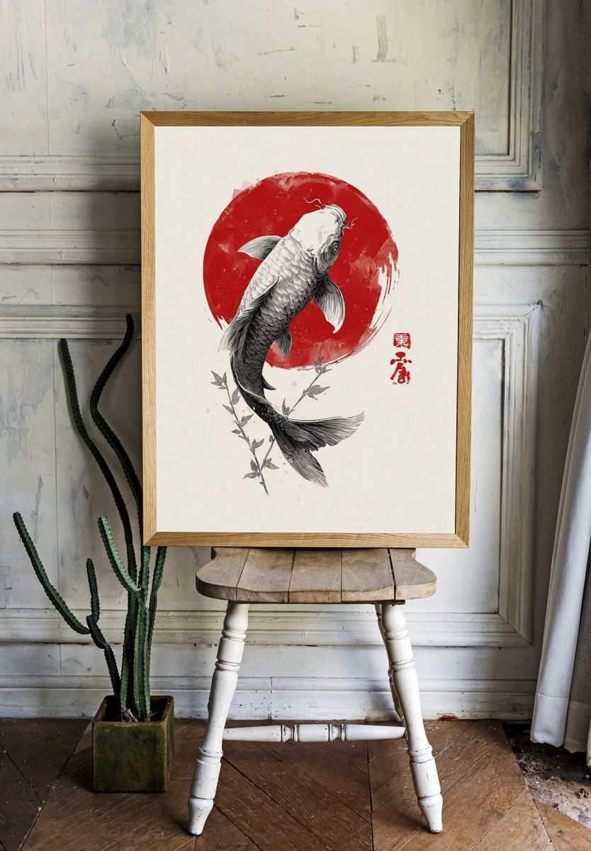 Koi Fish Japanese Ink Poster. — room view 1