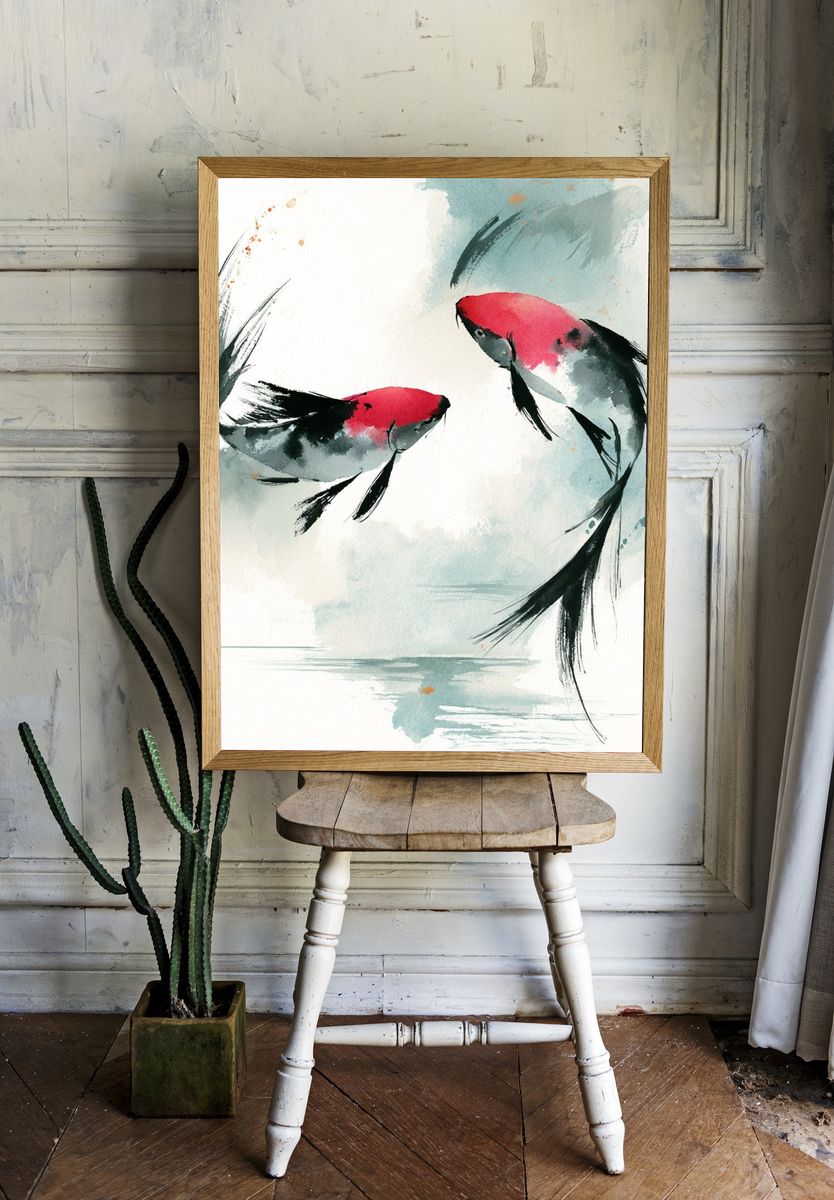 Koi Fish Watercolor Poster. room preview