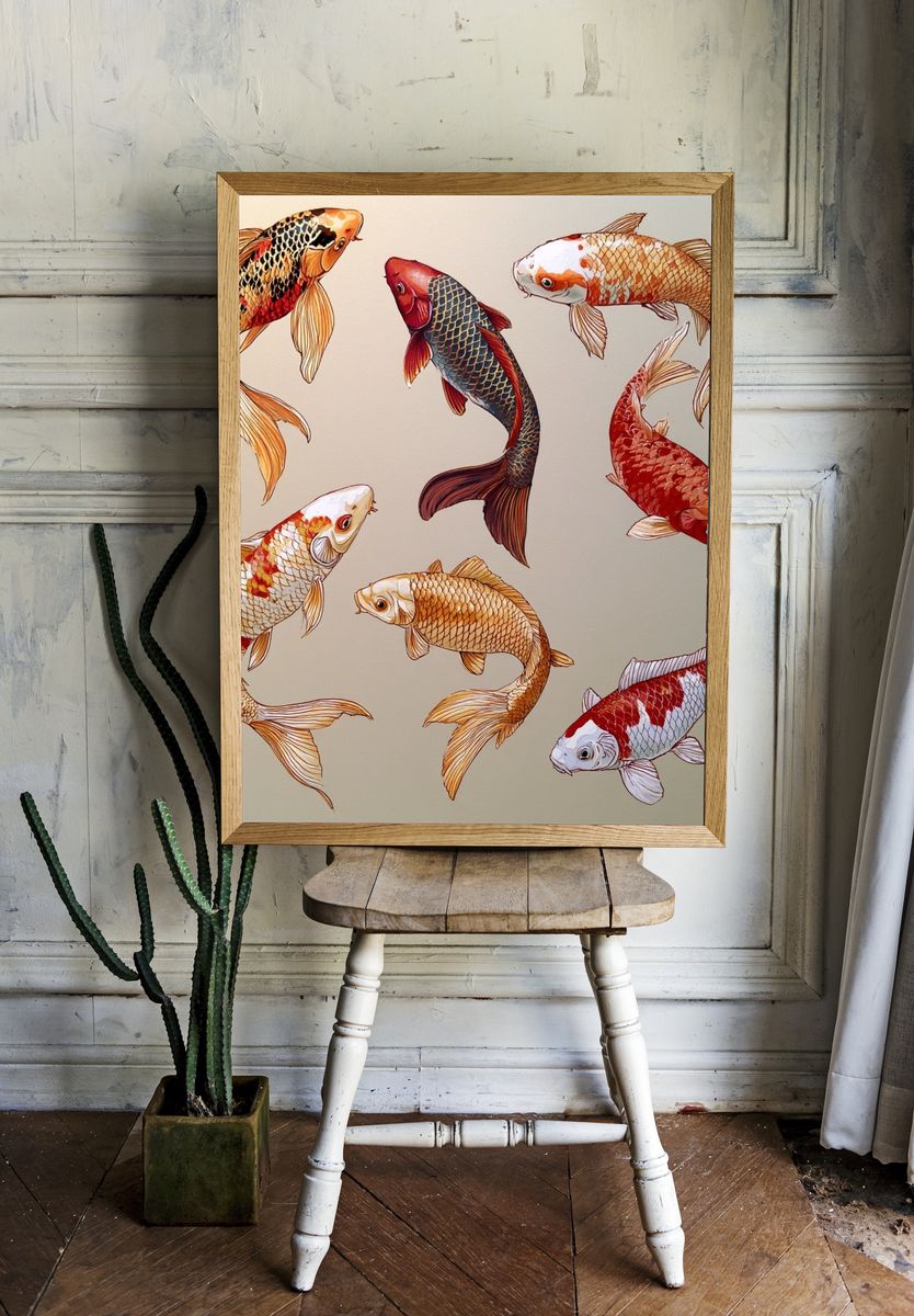 Koi Fish Illustration Poster. — room view 1