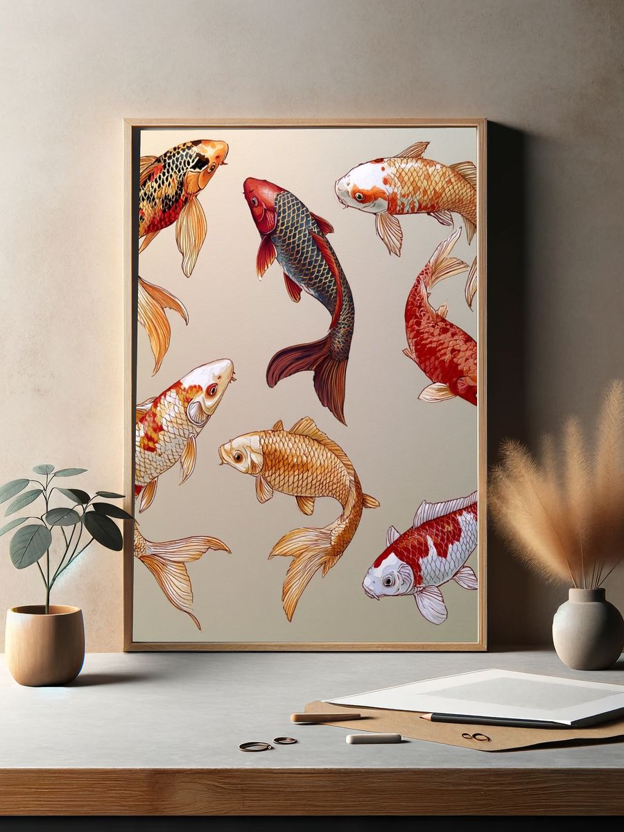 Koi Fish Illustration Poster. — room view 2