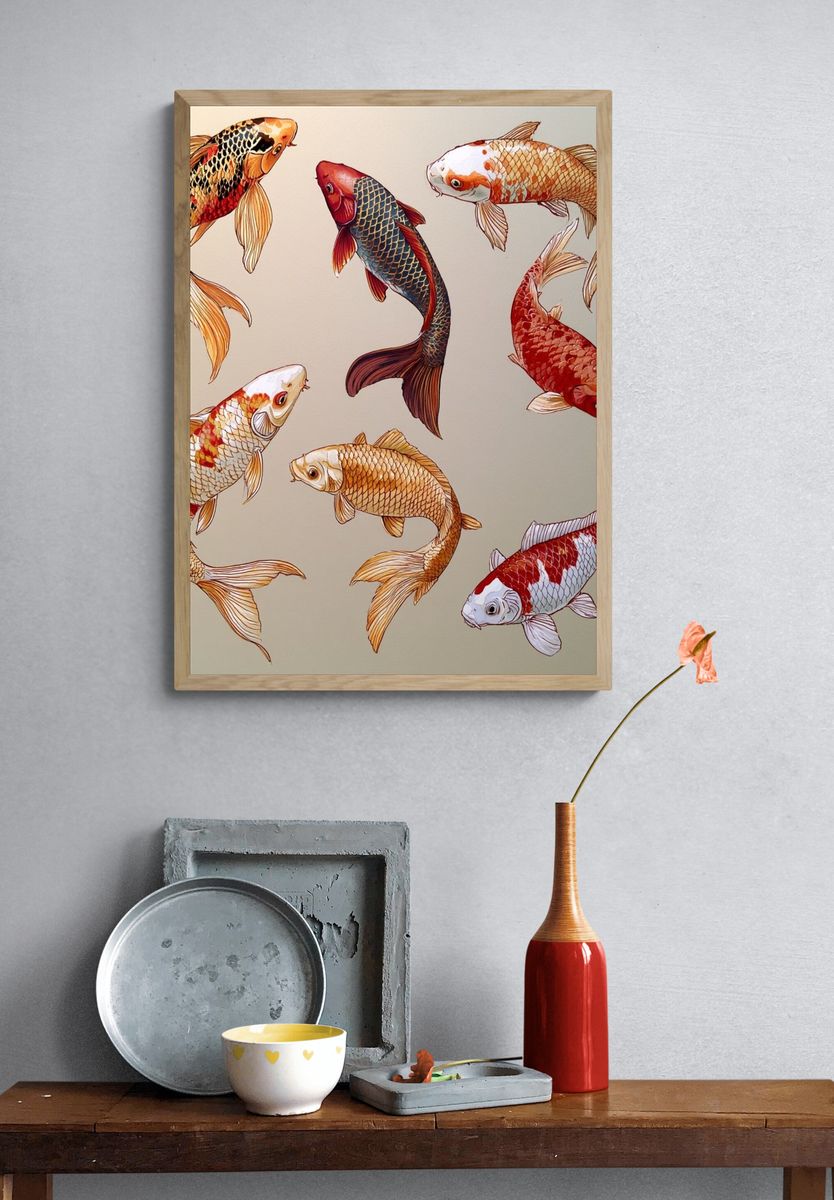 Koi Fish Illustration Poster. — room view 3