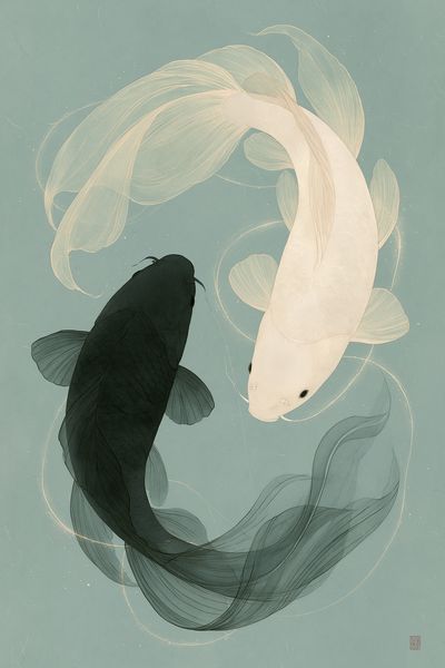 Koi Fish Harmony Illustration Poster. poster