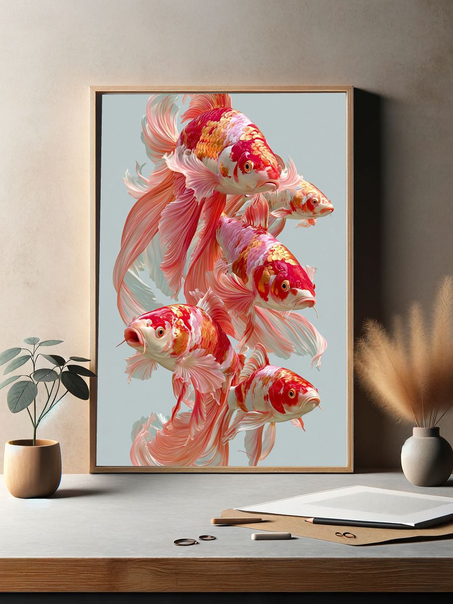 Koi Fish Ballet Illustration Poster. — room view 2