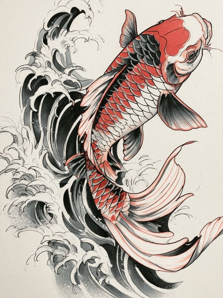 Koi Fish Ink Illustration Poster. poster — illustration art