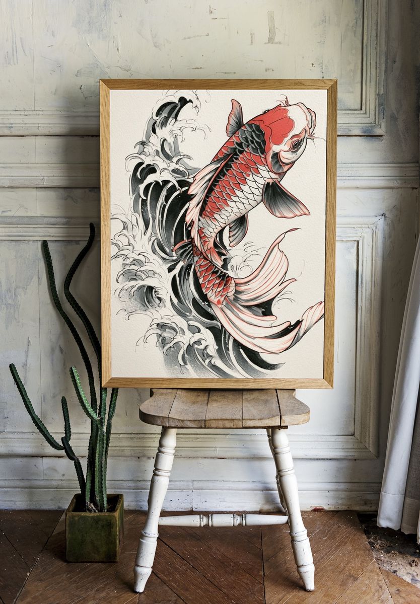 Koi Fish Ink Illustration Poster. — room view 1