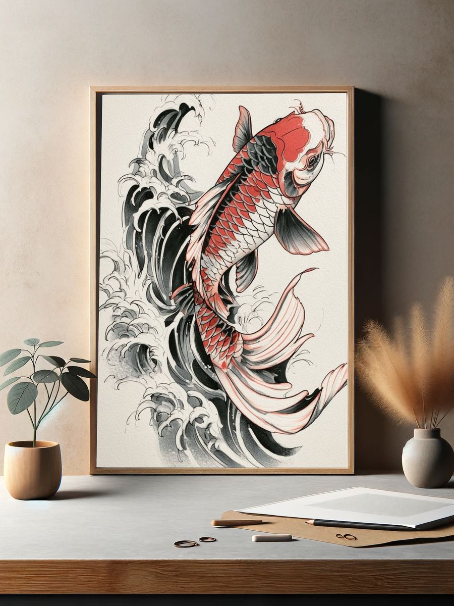 Koi Fish Ink Illustration Poster. — room view 2