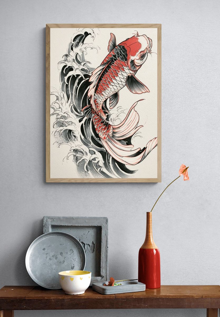 Koi Fish Ink Illustration Poster. — room view 3