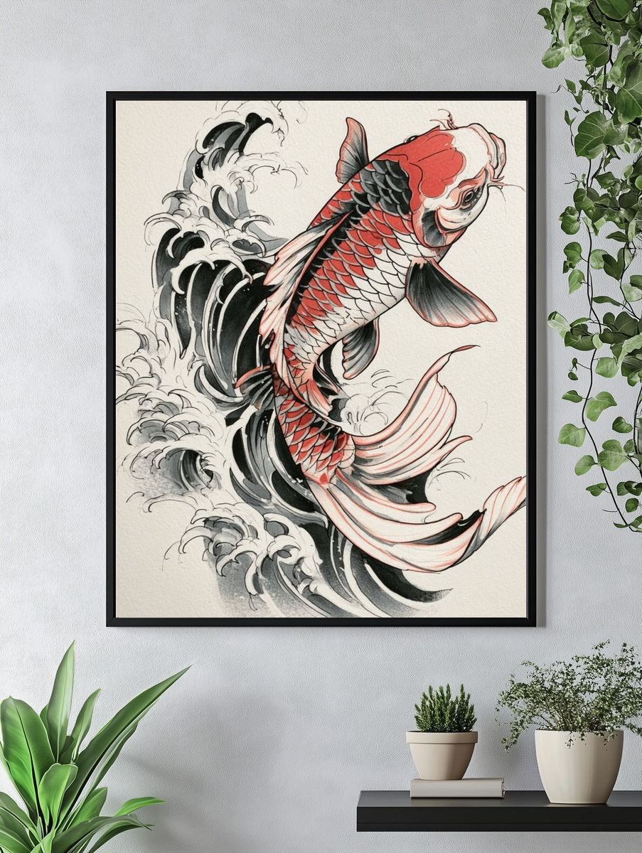 Koi Fish Ink Illustration Poster. — room view 4