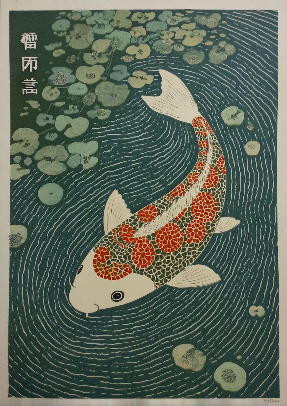 Koi Fish — Japanese Woodblock Print. poster detail
