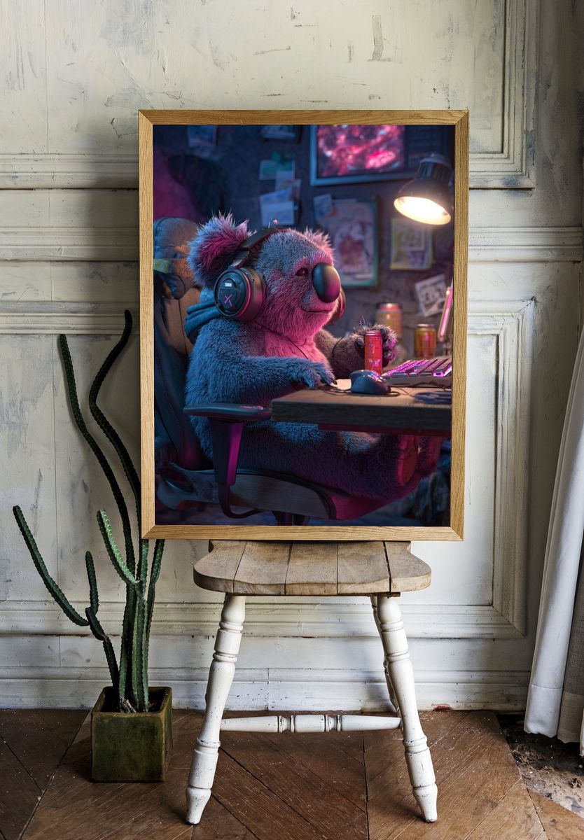 Gaming Koala — Digital Art Print room preview