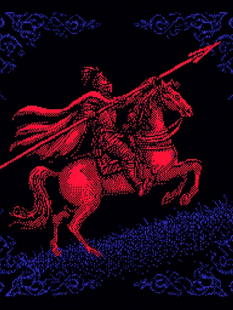 Knight on Horseback — Retro Print. poster — illustration art