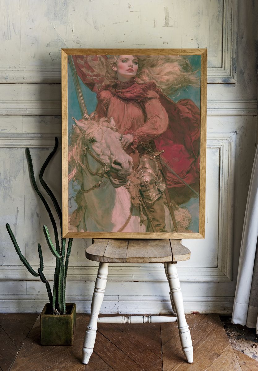 Knight on White Horse Fine-Art Poster. room preview