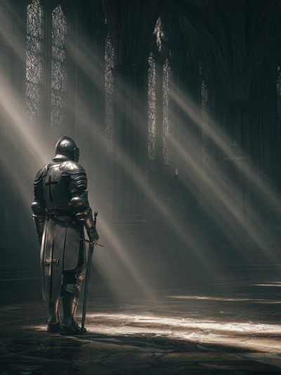 Knight in a Cathedral — Fine Art Print. poster print
