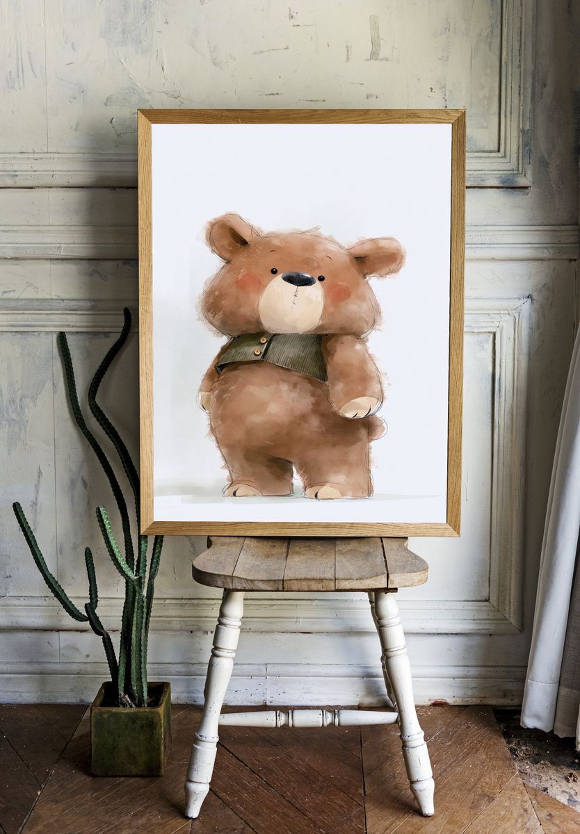 Cute Teddy Bear Watercolor Print. — room view 1