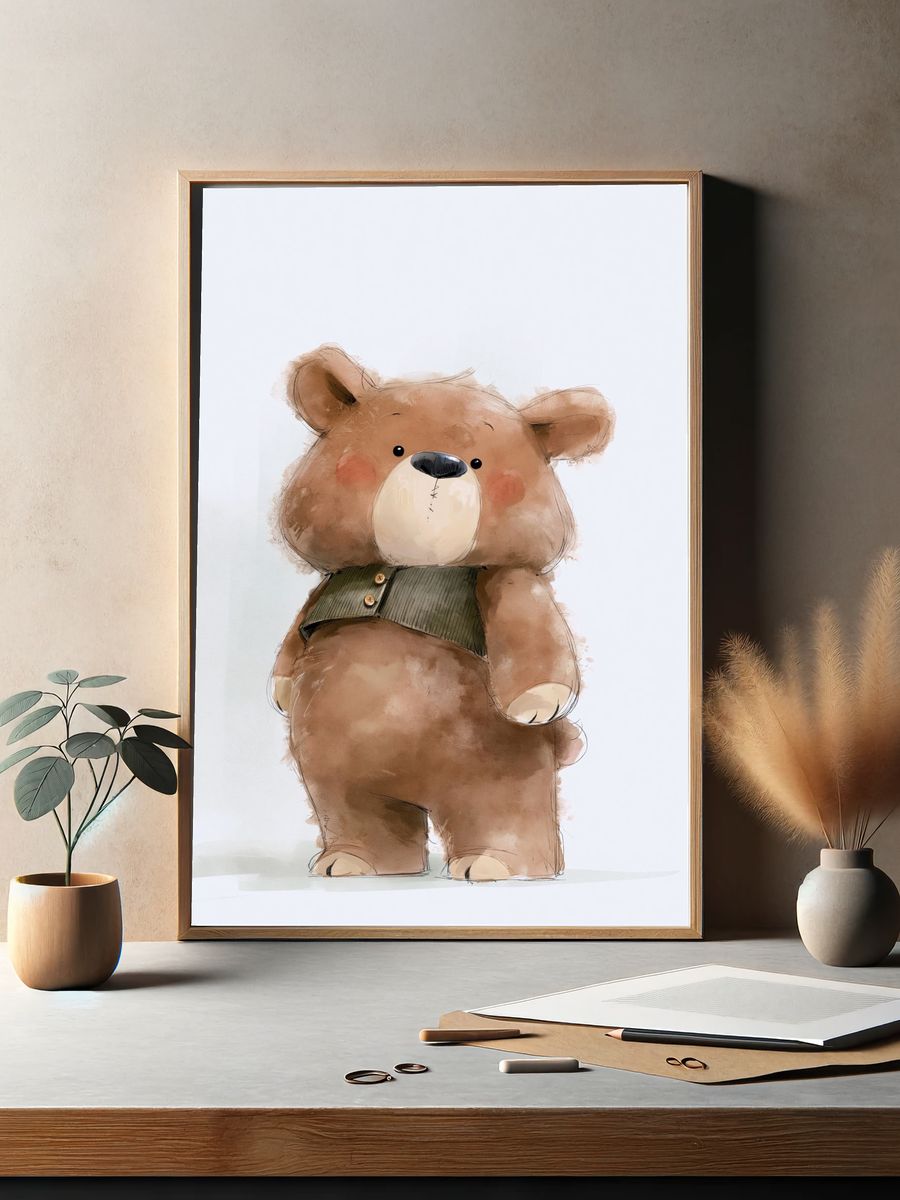 Cute Teddy Bear Watercolor Print. — room view 2