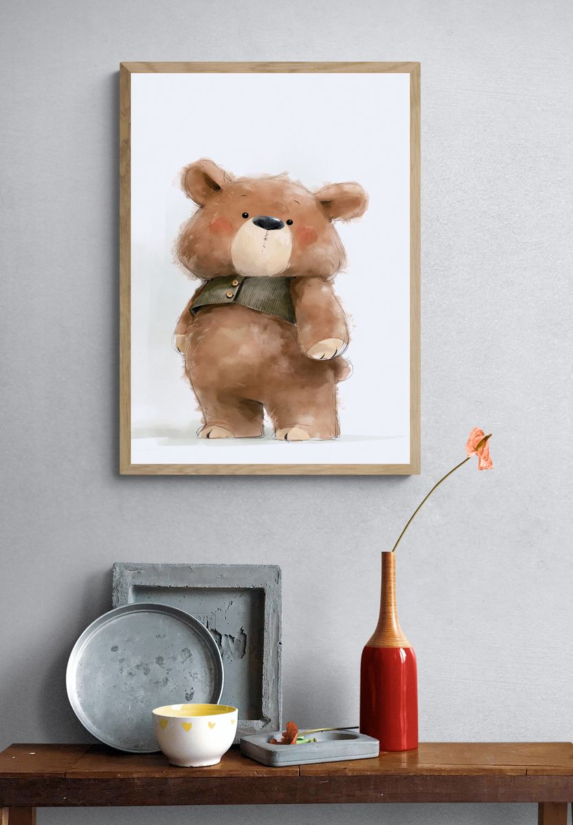 Cute Teddy Bear Watercolor Print. — room view 3