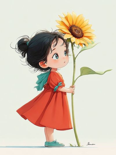 Little Girl with Sunflower — Illustration Print. poster print