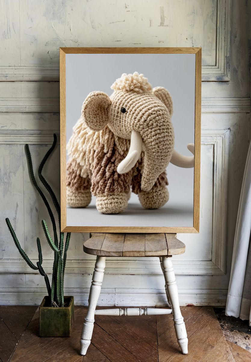 Crocheted Mammoth Nursery Print. room preview
