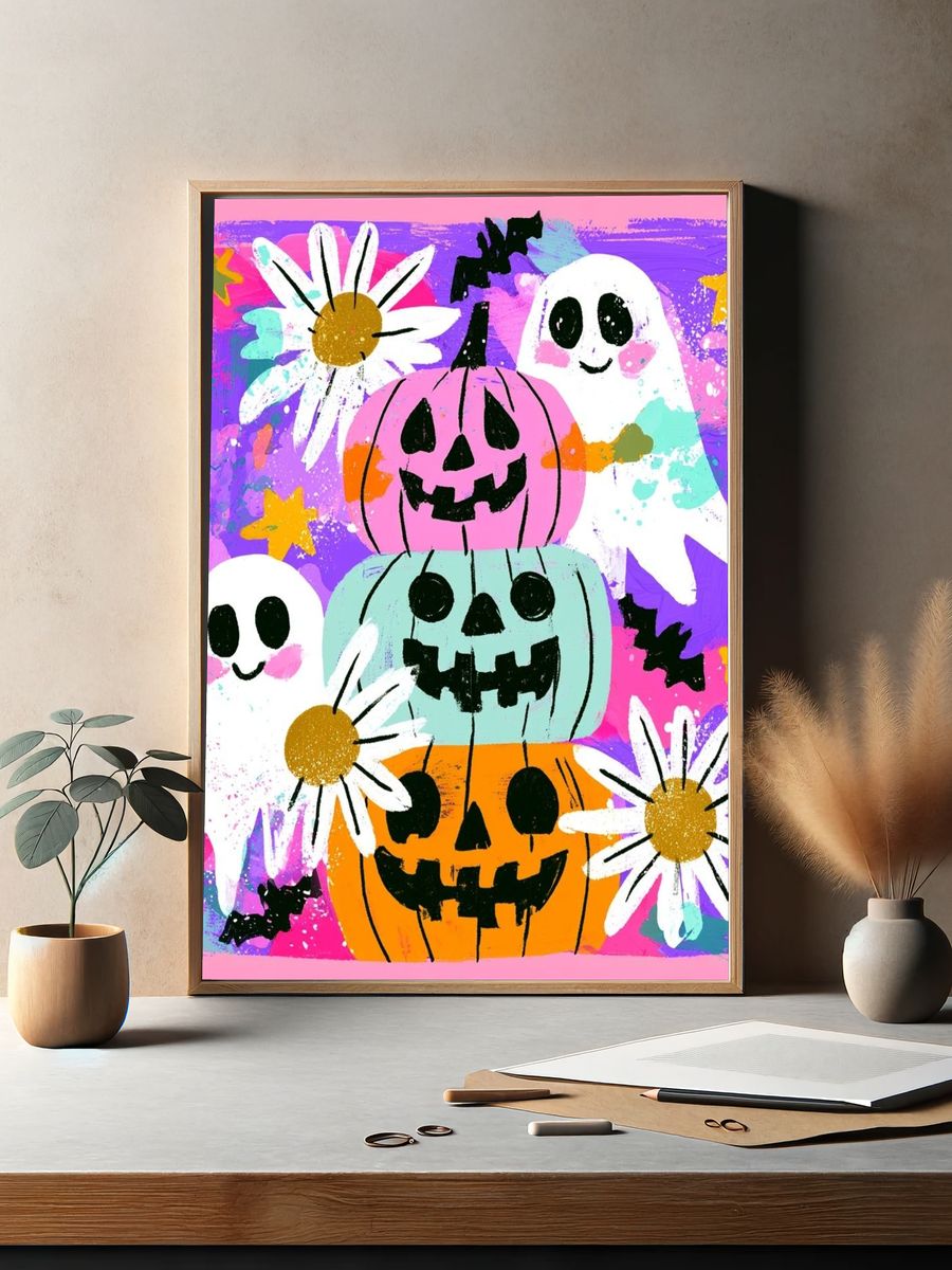 Halloween Ghosts and Pumpkins Poster. — room view 2