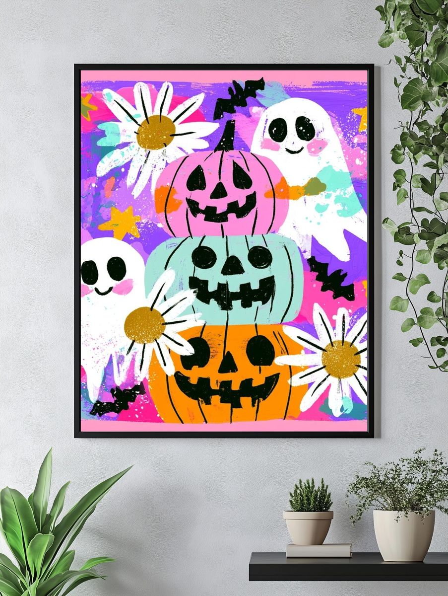 Halloween Ghosts and Pumpkins Poster. — room view 4
