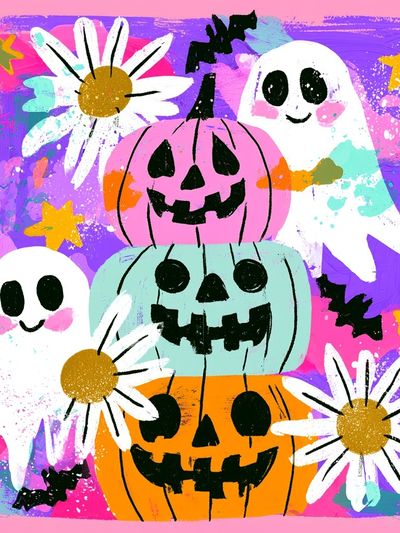 Halloween Ghosts and Pumpkins Poster.