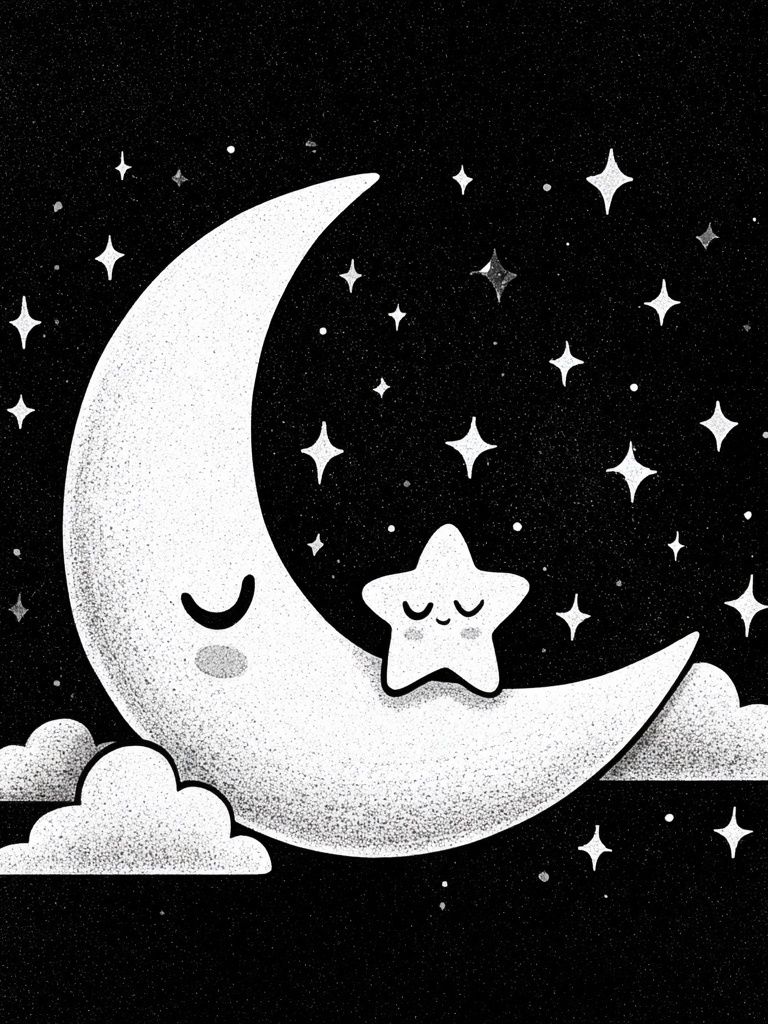 Sleepy Moon and Star Nursery Print. poster detail