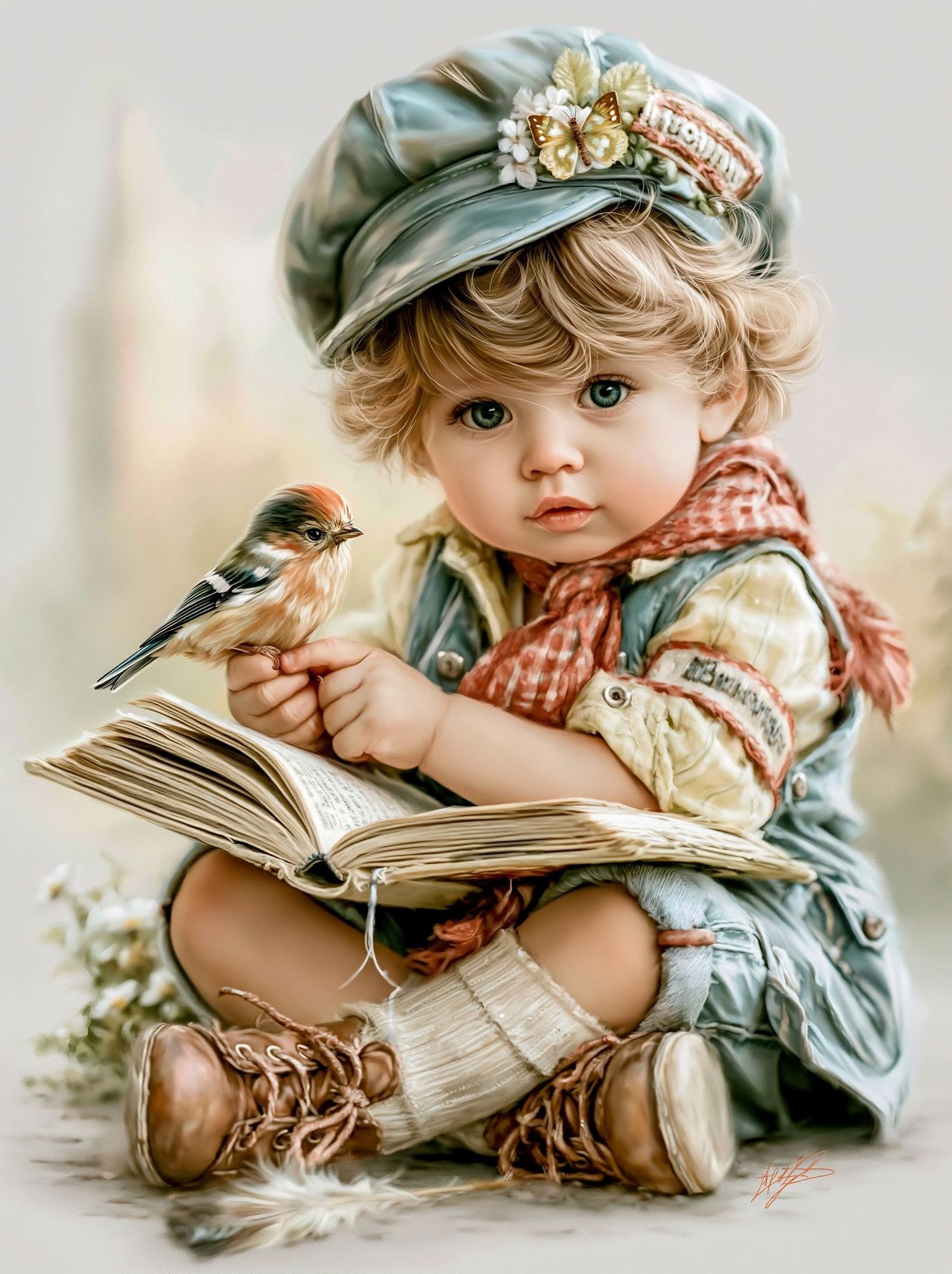 Little Reader with Bird Illustration Print. poster — kids art