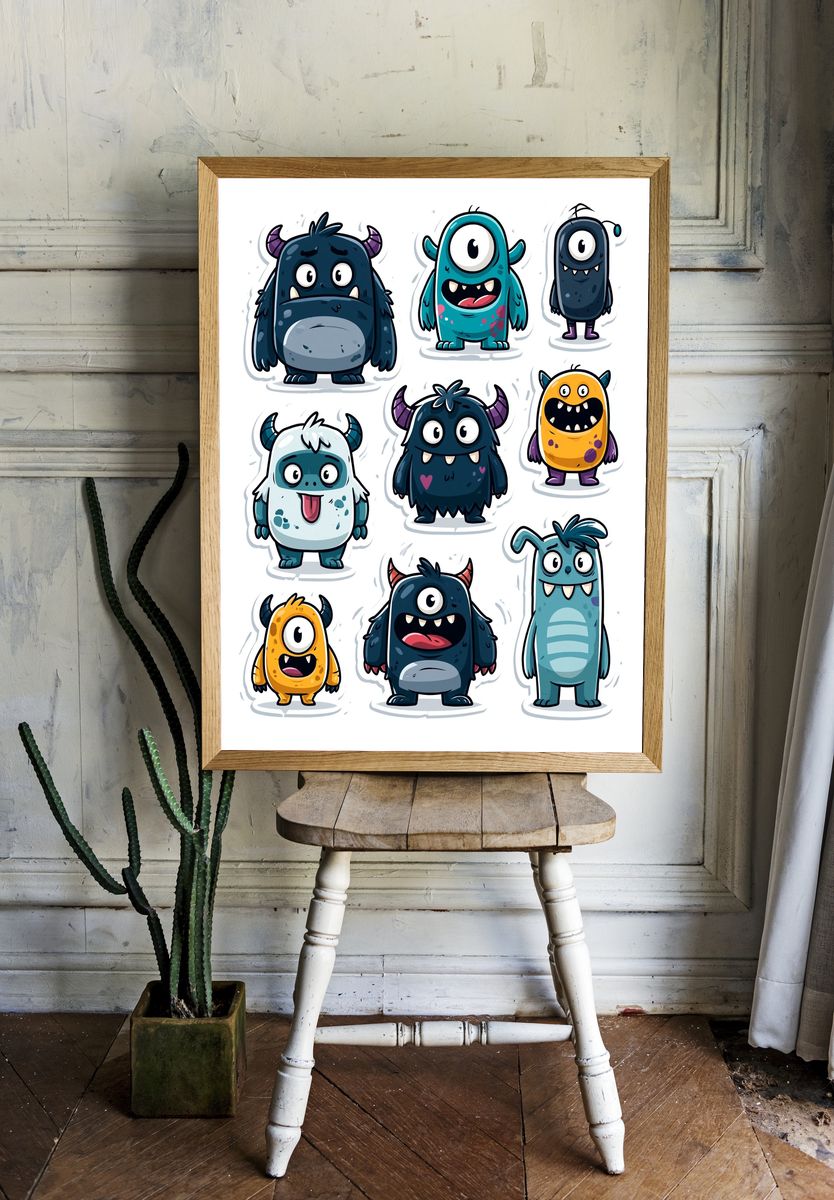 Cute Monster Characters Illustration Poster. — room view 1