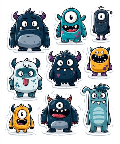 Cute Monster Characters Illustration Poster. poster