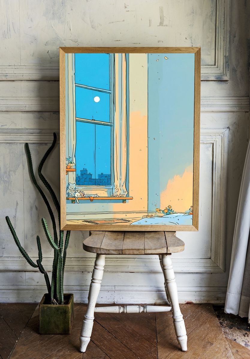 Cozy Nursery Window Illustration Poster. room preview