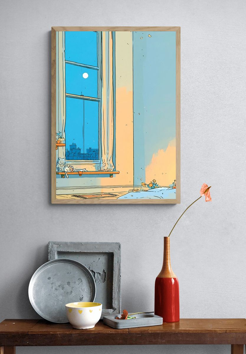 Cozy Nursery Window Illustration Poster. — room view 3