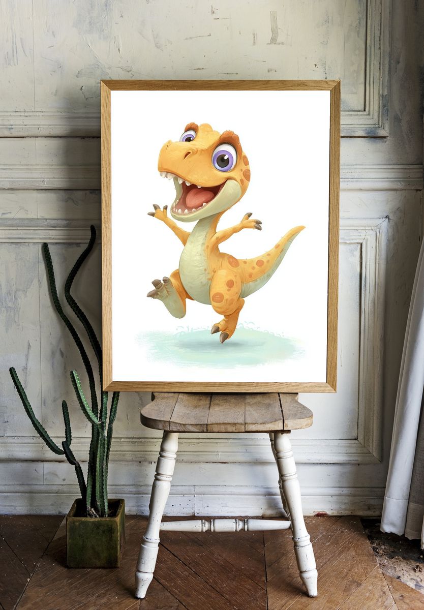 Happy Baby Dinosaur Illustration Poster. — room view 1