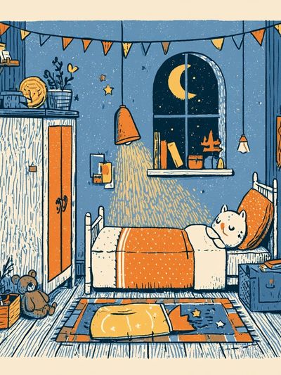 Cozy Cat Bedroom Illustration Poster. poster