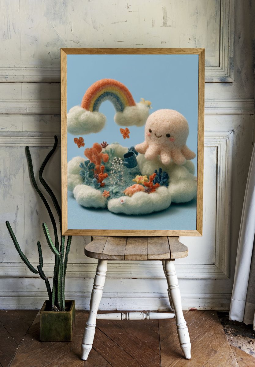 Cute Felt Rainbow Nursery Print. — room view 1