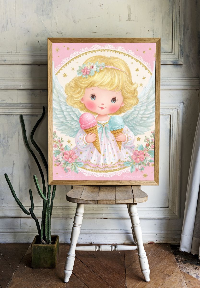 Angel Ice Cream Girl Illustration Poster. — room view 1