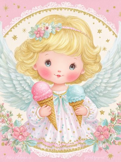 Angel Ice Cream Girl Illustration Poster. poster print