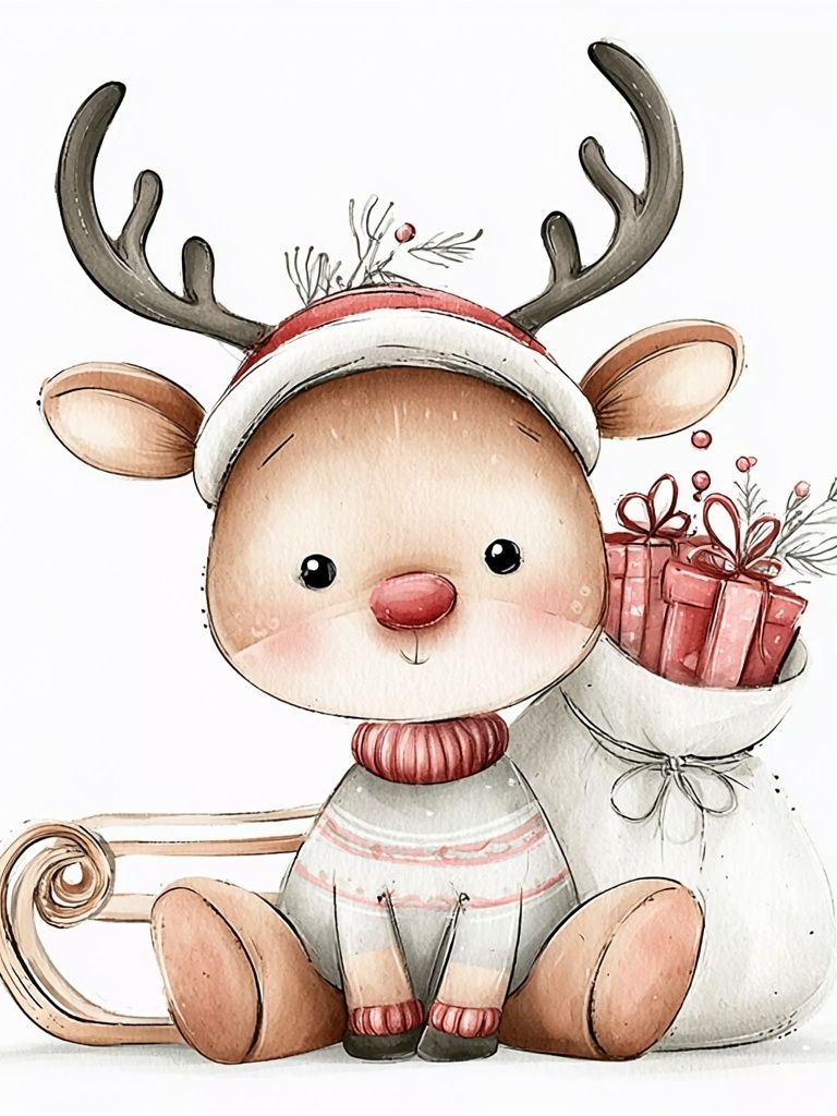 Christmas Reindeer Watercolor Print. poster detail