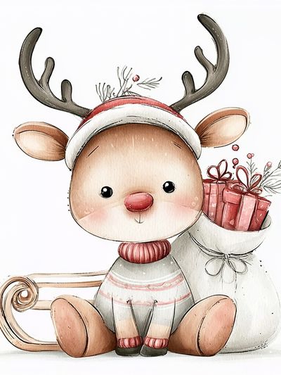 Christmas Reindeer Watercolor Print. poster