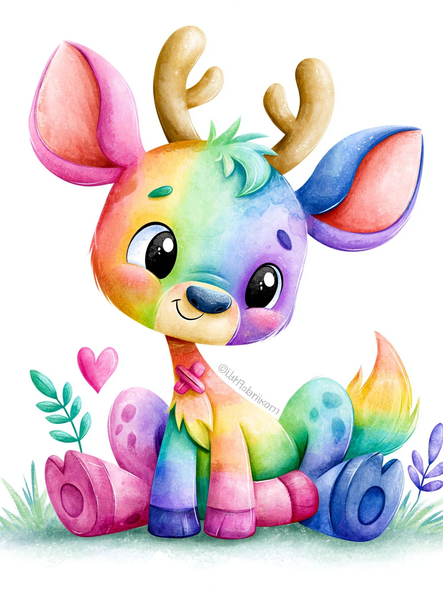 Rainbow Deer Watercolor Poster. poster detail
